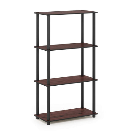 Furinno TURN-N-TUBE Storage Shelves, 4-Tier Toolless Book Shelf, Corner Shelf, Toolless Open Shelves, for Organization and Storage, Living Room, Garage, Home Office, Dark Cherry