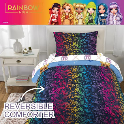 Juego de edredón y sábanas Franco, microfibra, Rainbow High, Twin