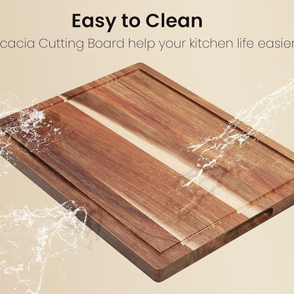 Fibogollo Set of 3 Large Acacia Wood Kitchen Cutting Boards with Holder