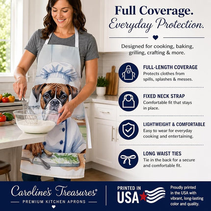 Caroline's Treasures Boxer The Chef Apron Cooking Kitchen Server Baking Crafts Gardening for Adult Women Men, Unisex, Large, Multicolor