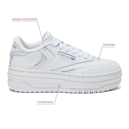 Reebok Women's Club C Extra Platform Sneakers, Footwear White/Footwear White/Pure Grey3, 7.5 UK