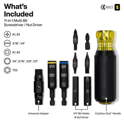 Klein Tools 32500HD Multi-Bit Screwdriver/Nut Driver, Impact Rated 11-in-1 Tool with Phillips, Slotted, Square and Torx Tips