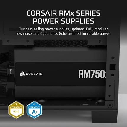 Corsair RM750x ATX 3.1 PCIe 5.1 Ready Fully Modular 750W Power Supply � Low-Noise, Cybenetics Gold Efficiency, Native 12V-2x6 Connector � Black