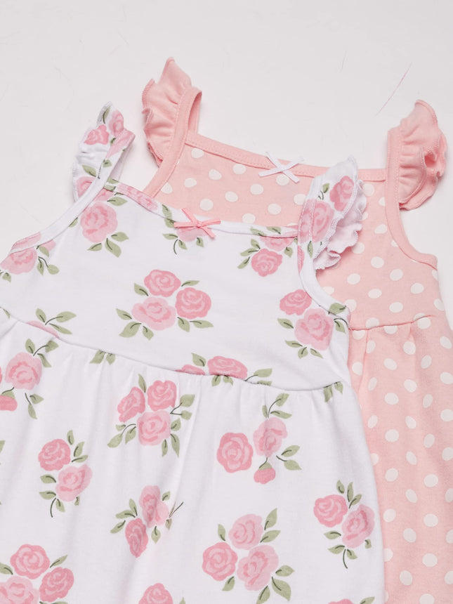 Hudson Baby Baby Girls' Cotton Dresses, Soft Pink Roses, 4T