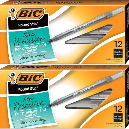 BIC Round Stic Xtra Precision Ball Pen, Fine Point (0.8 mm), Black, 24-Count by BIC