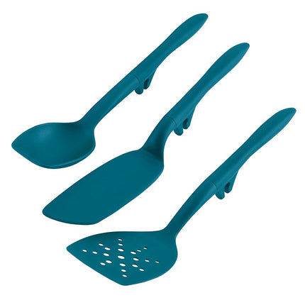Rachael Ray Tools and Gadgets Spoon, Slotted and Solid Turners Set/Cooking Utensils - 3 Piece, Teal Blue