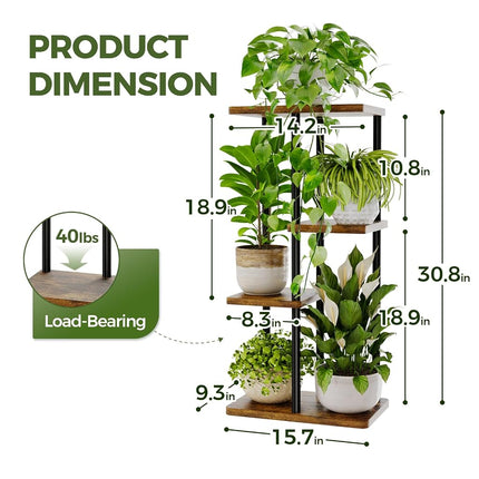 Bamworld Tall Plant Stand Indoor, Metal Plant Shelf for Multiple Plants, Tiered Flower Pot Stands for Patio Garden Balcony Living Room Bedroom, 4 Tier Brown