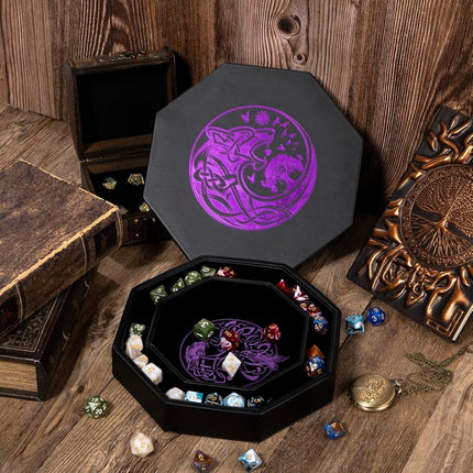 Premium Dice Tray for DND, Detailed World Tree & Wolf Raven Design – 23 CM