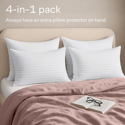 (4 Pack King Zip) - King 4 Pack Pillowcases Protectors Zippered Anti Shrink White Premium 200 300 Thread Count Cotton Sateen Set Hypoallergenic Cases Hotel Quality Covers Encasements