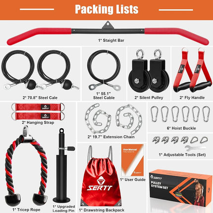 SERTT Cable Pulley System Gym, Tricep Workout Pulley System for Lat Pulldown, Biceps Curl, Triceps, Shoulders, Back, Forearm Workout, Home Gym Weight Pulley System for Squat Rack, Garage