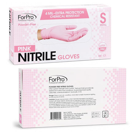 ForPro Disposable Nitrile Gloves, Chemical Resistant, Powder-Free, Latex-Free, Non-Sterile, Food Safe, 4 Mil, Pink, Small, 100-Count