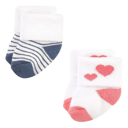 Hudson Baby Baby Girls' Cotton Rich Newborn and Terry Socks, Pink Love, 0-6 Months