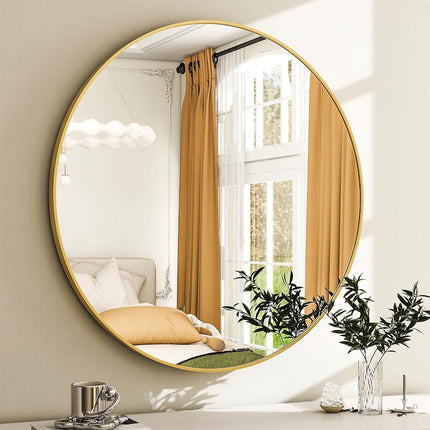 EASLY 24 Inch Round Mirror, Gold Metal Frame Wall Mirror for Bathroom