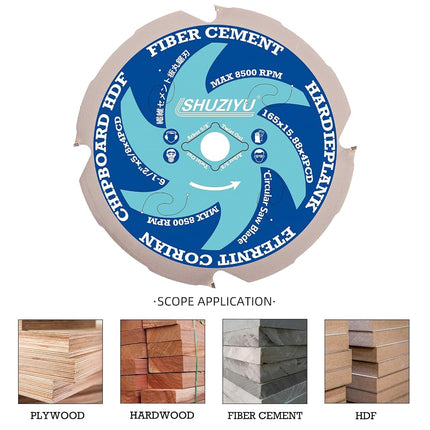 LSHUZIYU 6-1/2"(165mm)-4PCD, Arbor 5/8", Polycrystalline Diamond Tipped 4 PCD Hardie Blade, Fiber Cement Circular Saw Blade