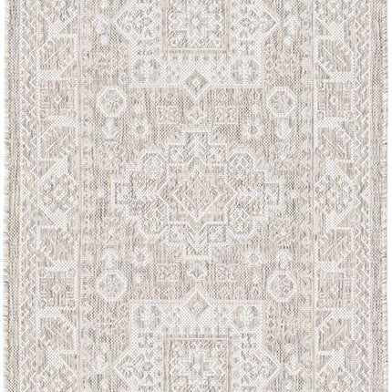 Unique Loom Outdoor Aztec Collection Area Rug - Chalca (2' 7" x 12' Runner, Light Gray/Ivory)