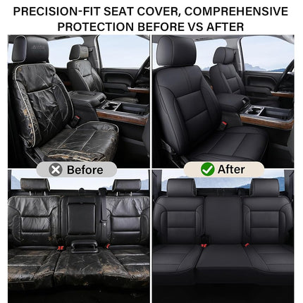 Coverado Chevy Silverado Car Seat Covers, Waterproof Car Seat Protectors Fit for 2014-2018 Chevy Silverado GMC Sierra 1500 and 2015-2019 2500HD 3500HD Crew Cab(Full Set, Black)