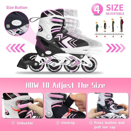 Nattork Inline Skates for Girls and Boys with Full Light up Wheels, Adjustable Beginner Roller Skates for Kids Youth Pink