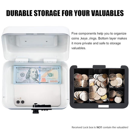 KYODOLED Cash Box with Combination Lock,Safe Metal Box for Money,Storage Lock Box with Money Tray,7.87"x 6.30"x 3.54" White Medium