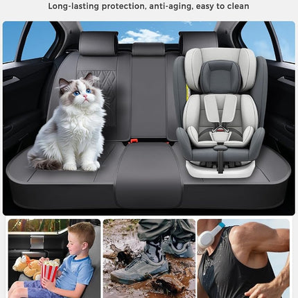 Huidasource Leather Seat Covers Full Set, Waterproof Truck Seat Cover for Sedan SUV Pickup Truck, Universal Fit for BMW for Buick for Subaru for Lexus for Volvo(Full Set/Gray)