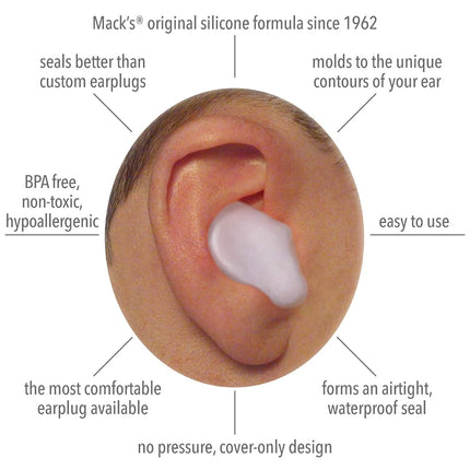 Mack's Pillow Soft Silicone Earplugs - 6 Pair, Value Pack – The Original Moldable Silicone Putty Ear Plugs for Sleeping, Snoring, Swimming, Travel, Concerts and Studying