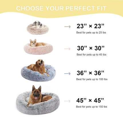 Bedfolks Calming Donut Dog Bed, 91CM Round Fluffy Dog Beds for Large Dogs, Anti-Anxiety Plush Dog Bed, Washable Pet Bed with Non-Slip Bottom (Pink, Large)