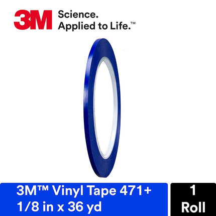 3M Vinyl Tape, 471+, 0.3 in by 108 ft, Indigo, Ideal for Automotive Paint Masking Application, 1 Pack (7100055258)