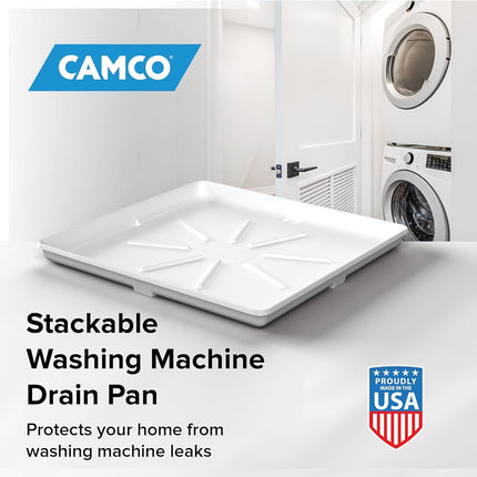 Camco Stackable Washing Machine Drain Pan | Great for Apartment-Sized Washers or Stackable Units | Protects Floors from Leaks & Measures 28-Inches x 30-Inches | Crafted of Heavy-Duty Plastic (21006)