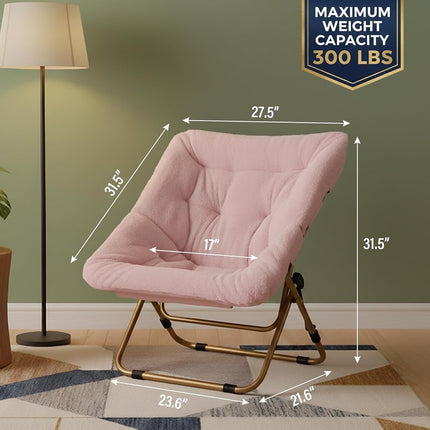 Tiita Comfy Saucer Chair, Soft Faux Fur Oversized Folding Accent Chair,Pink