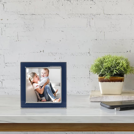 4x4 Silver Metal and Navy Blue Enamel Picture Frame