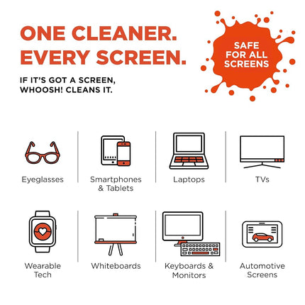 WHOOSH! Screen Cleaner Kit - Best for- Smartphones, iPads, Eyeglasses, Kindle, LED, LCD & TVs - Includes 3.4 Oz Bottle + 1 Premium Cloth
