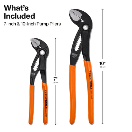 Klein Tools D5052BSKIT Straight Jaw Quick Adjustment Pump Pliers Set, 7-Inch and 25-Inch Adjustable Pliers Set, Heavy Duty Hand Tool with Serrated Teeth