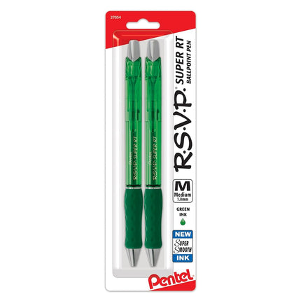 Pentel RSVP Super RT Ballpoint Pen, (1.0mm) Medium Line, green Ink, 2-Pk - BX480BP2D