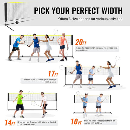 VEVOR Badminton Net, Height Adjustable Volleyball Net, 17ft Wide Foldable Pickleball Net, Portable Easy Setup Tennis Net Set with Poles, Stand and Carry Bag, for Kids Backyard Game Indoor Outdoor Use