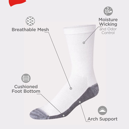 Hanes Men's Hanes Men's Socks, X-temp Cushioned Crew Socks, 12-pack, White - 12 Pack, 6-12