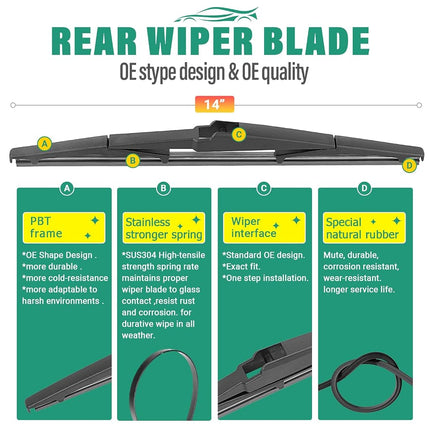 Set of 3 Windscreen Wiper Blades Replacement for Jeep Cherokee 2014 2015 2016 2017 2018 2019 2020 2021 2022 2023 Premium All Weather Wiper Set OEM Quality