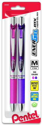 EnerGel RTX Retractable Liquid Gel Pen Medium Line 2/Pkg-Pink & Violet