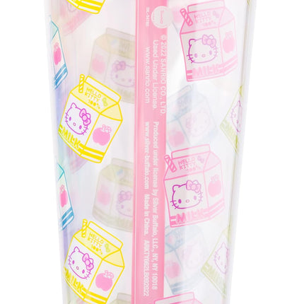 Silver Buffalo Sanrio Hello Kitty Milk Carton Pattern Plastic Boba Tumbler w Lid and Wide Straw, 24 Ounces