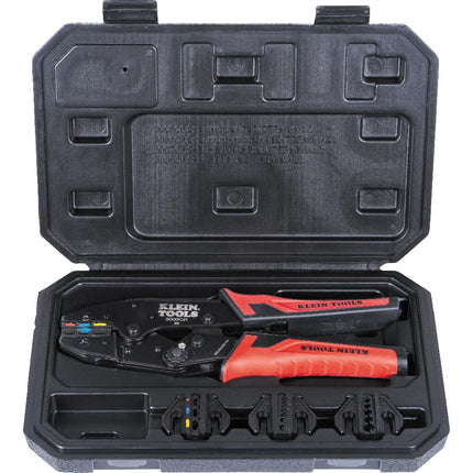 Klein Tools 3007CR Crimping Tool for Heat Shrink Connectors, Ratcheting Terminal Crimper, 10 to 22 AWG Stranded Copper Wire, Full-Cycle, 3-Cavity