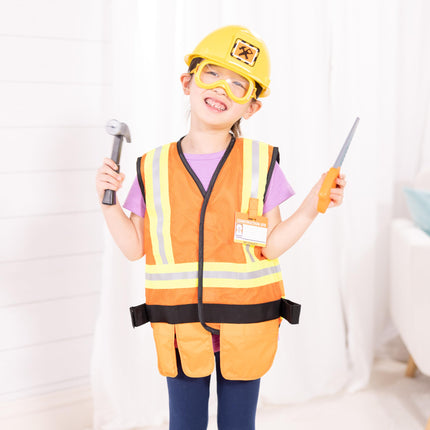 Melissa & Doug Disfraz de trabajador de la construcción, juguetes para juegos de rol, disfraz para niños y niñas, disfraces de constructor, ropa para disfrazarse para niños o niñas, regalos de juego de imitación para edades de 3 a 6 años