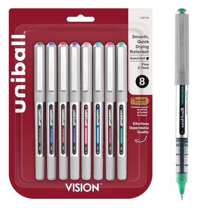 uni-ball Vision Rollerball Pens, Fine Point (0.7mm), Black, 12 Count