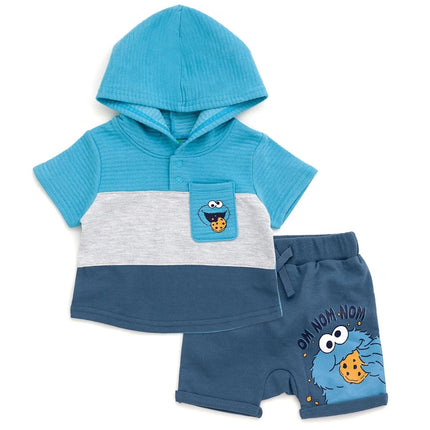Sudadera con capucha y shorts de felpa francesa de El Monstruo de las Galletas de Barrio Sésamo para recién nacidos a niños pequeños, azul, Monstruo de las Galletas, 12 meses