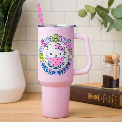 Silver Buffalo Hello Kitty Kawaii Fruit 40oz Stainless Steel Tumbler with Handle
