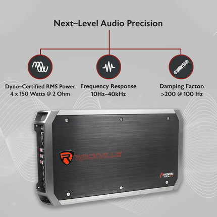 Amplificador estéreo de coche Rockville RXA-F2 de 2400 vatios de pico / 1200w RMS y 4 canales