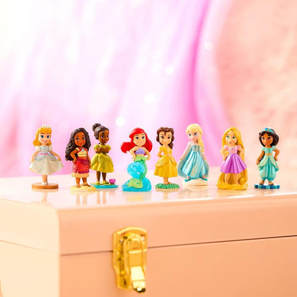 Disney Store Official Set of Once Upon a Story Figures - 8 fully sculpted Disney characters including Cinderella, Ariel, Belle, Jasmine, Tiana and more in a double-level box with backgrounds