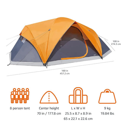 Amazon Basics Dome 4-Person Camping Tent with Rainfly, Waterproof & Windproof Camping, Ideal for Back Packing