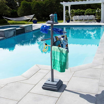 Swimline HYDROTOOLS 89033 Premium Free Standing Poolside Valet Towel Rack Adjustable With Water Weighted Base Three Arms Secure Clips For Outdoors & Indoors Pool Patio Poolside Holder Drying Stand