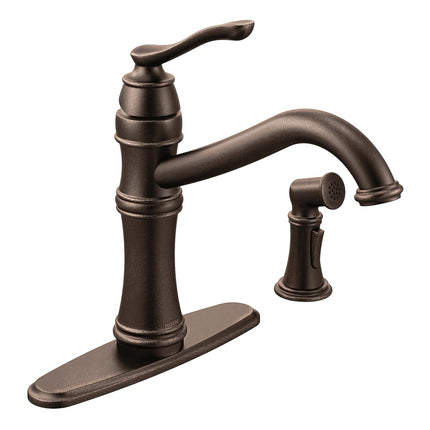 Moen 7245ORB Belfield Robinet de cuisine monotrou à col de cygne avec douchette latérale, bronze huilé