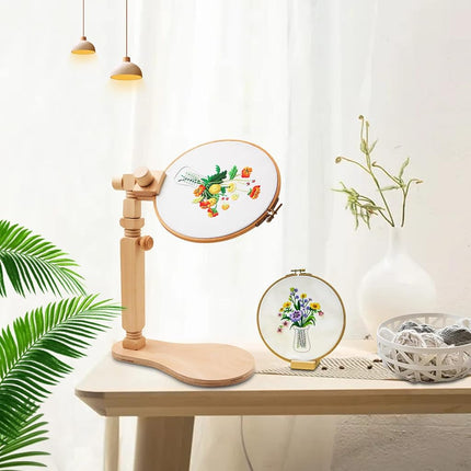 Adjustable Embroidery Hoop Stand - Hands-Free Cross Stitch Stand Lap, Beech Wood Embroidery Hoop Holder Frame, Rotated Needlepoint Holder Stand for Art Craft Sewing Needlework Projects
