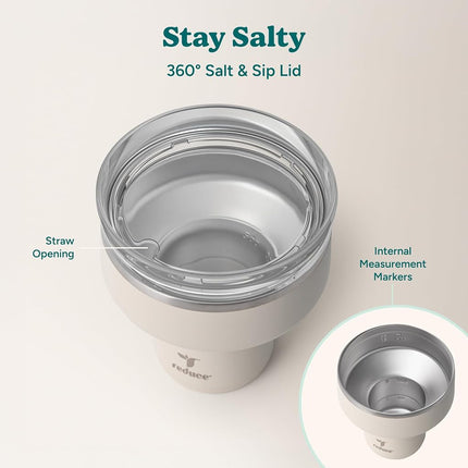 Reduce Saltini 16 oz Cocktail Tumbler - Insulated Margarita Tumbler with Lid - Keeps Drinks Cold for 10 Hours - 360 Sippable Martini Glass Alternative - Shatterproof, Perfect for Parties - Unbleached