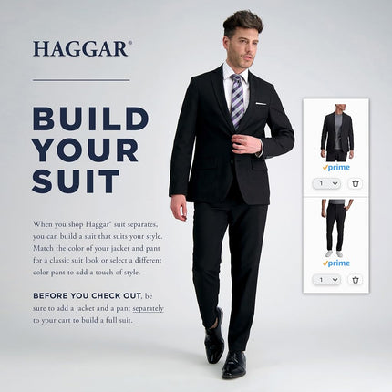 Haggar Traje para hombre de ajuste a medida con rendimiento para viajes - Pantalones y chaquetas, negro, talla 42 corta